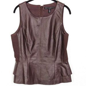 WHBM Brown Genuine Leather Peplum Tank Top Size 8